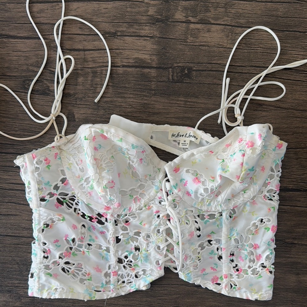 For Love And Lemons Cream Sleeveless Cut Out Bodysuit